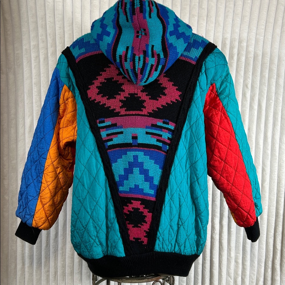 Vintage 80s Rochelle California quilted hooded, softshell sweater coat M